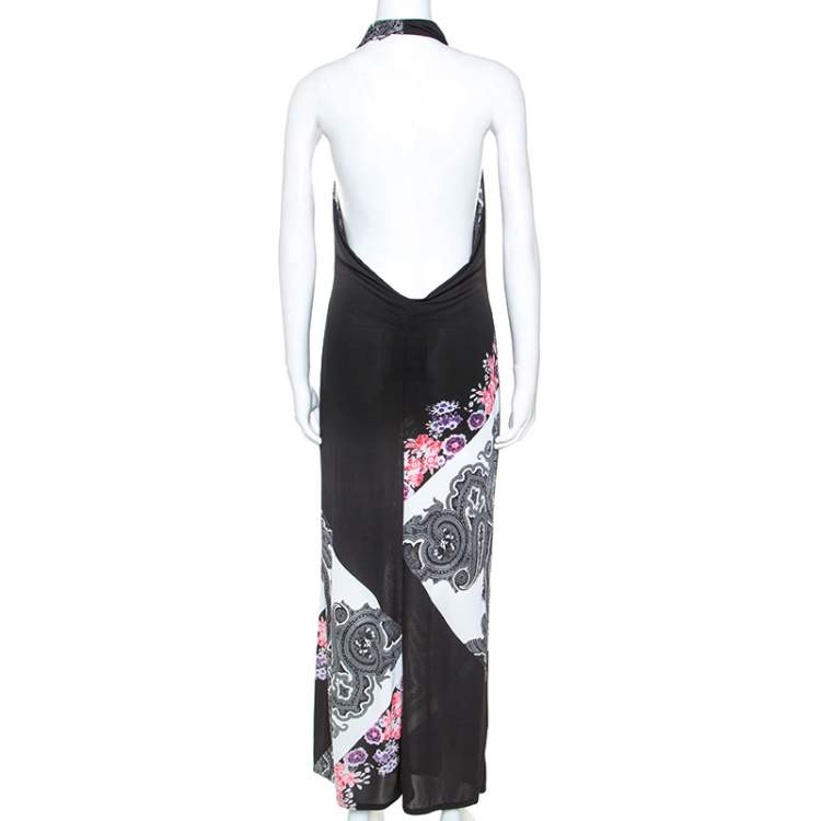 Pre Owned Etro Black Paisley Print Cowl Halterneck Maxi Dress M