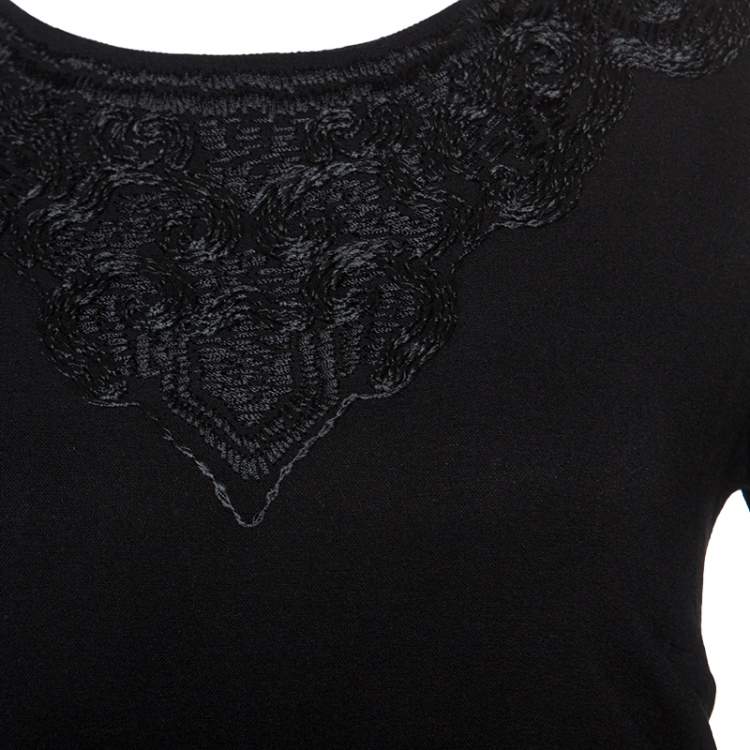 Pre Owned Etro Black Crepe Embroidery Detail Dress M