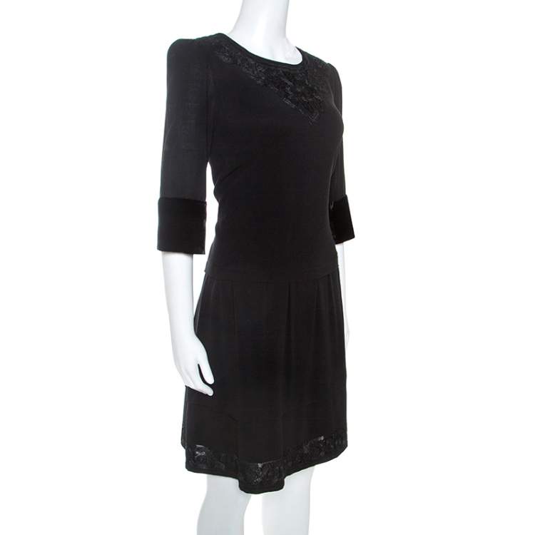Pre Owned Etro Black Crepe Embroidery Detail Dress M