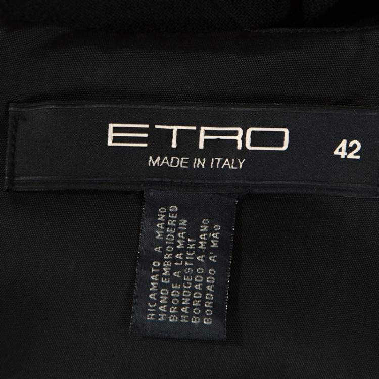 Pre Owned Etro Black Crepe Embroidery Detail Dress M