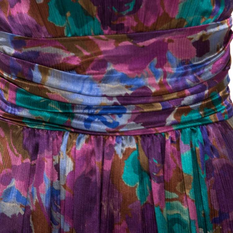 Pre Owned Etro Multicolor Printed Silk Ruched Waist Maxi Dress M