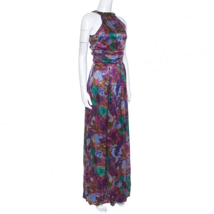 Pre Owned Etro Multicolor Printed Silk Ruched Waist Maxi Dress M