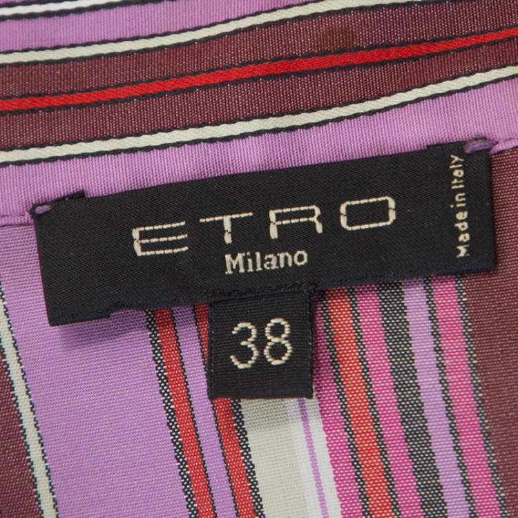 Pre Owned Etro Multicolour Striped Cotton Ruffled Detail Shirt S