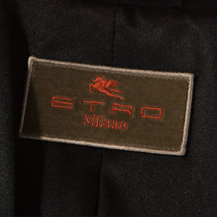Pre Owned Etro Black Printed Textured Silk Long Sleeve Coat L