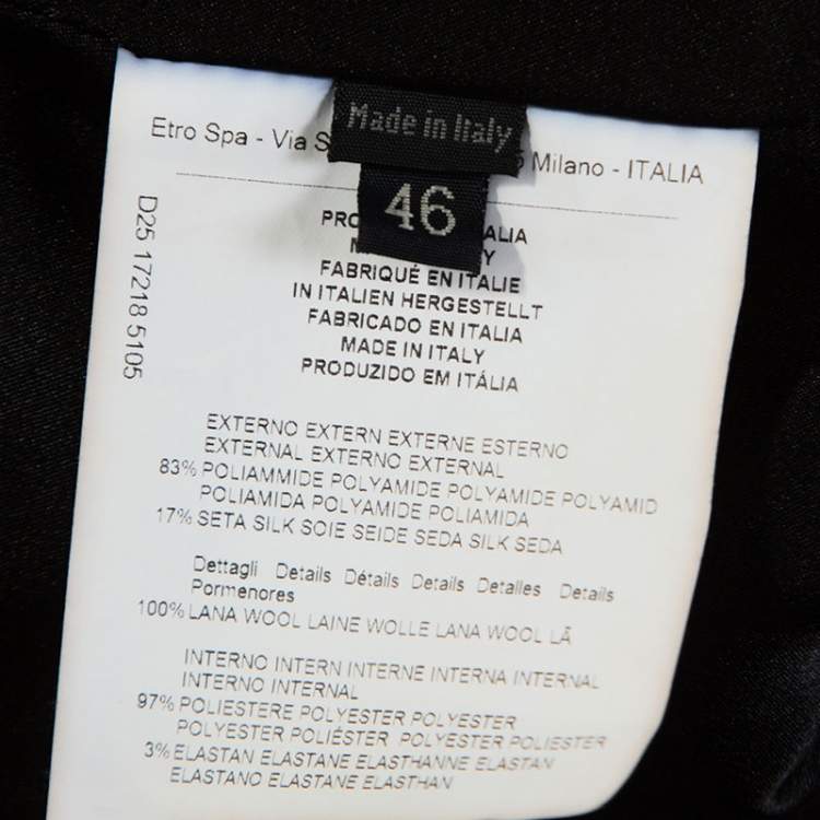Pre Owned Etro Black Printed Textured Silk Long Sleeve Coat L