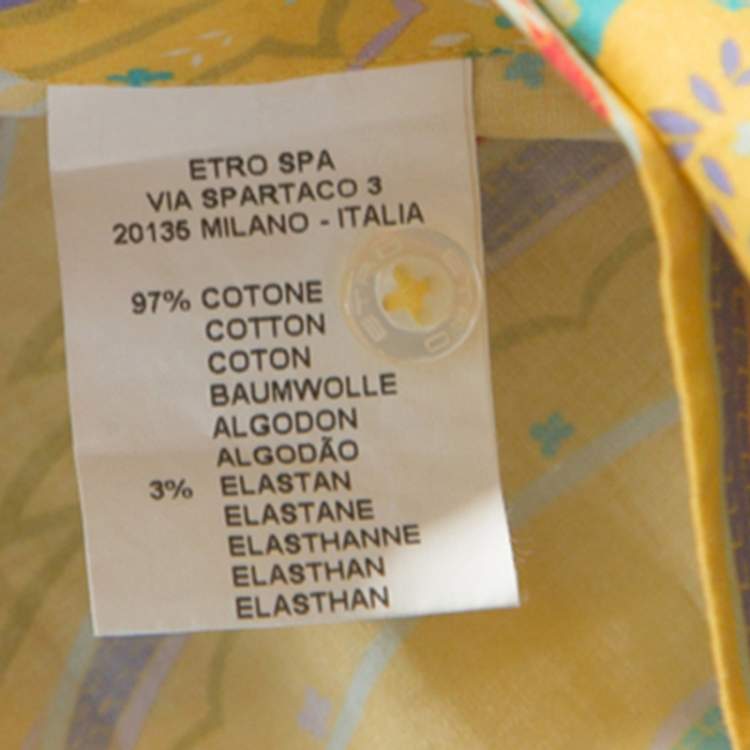Pre Owned Etro Yellow Paisley Printed Stretch Cotton Long Sleeve Shirt S