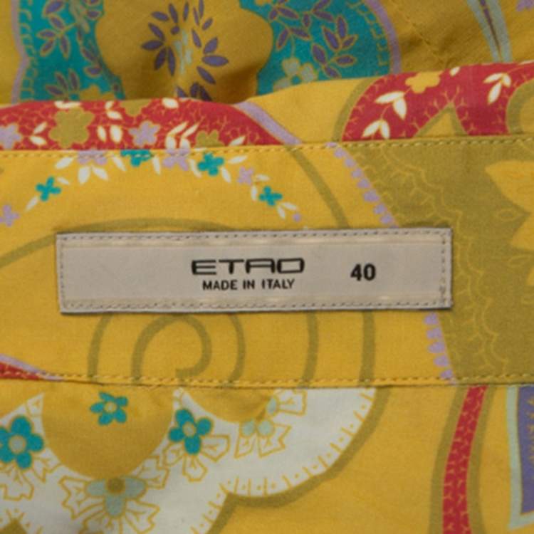 Pre Owned Etro Yellow Paisley Printed Stretch Cotton Long Sleeve Shirt S