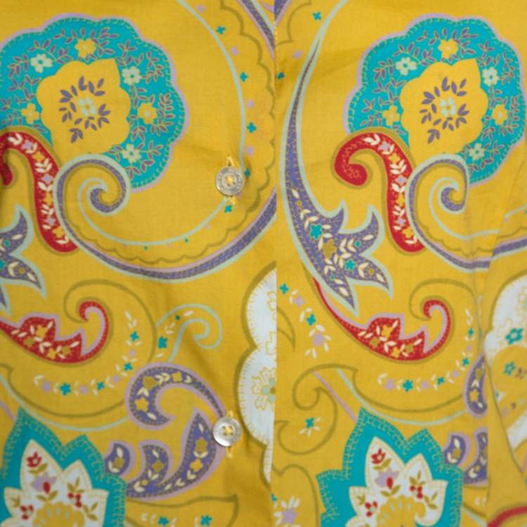 Pre Owned Etro Yellow Paisley Printed Stretch Cotton Long Sleeve Shirt S