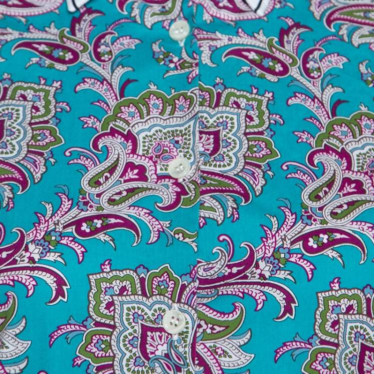 Pre Owned Etro Multicolor Paisley and Striped Print Cotton Button Front Shirt S