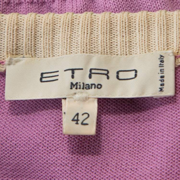 Pre Owned Etro Lavender Paisley Print Silk Sleeveless Top and Cardigan Set M