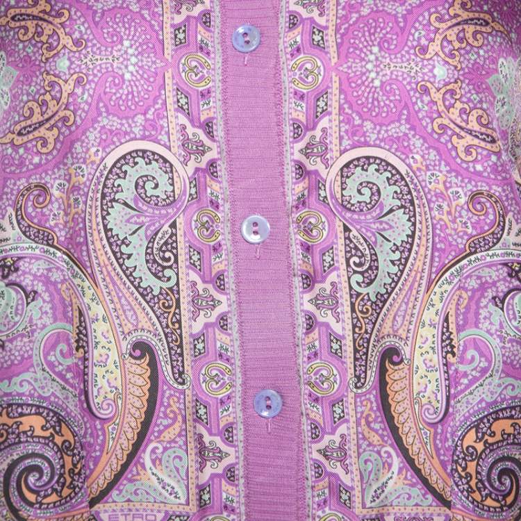 Pre Owned Etro Lavender Paisley Print Silk Sleeveless Top and Cardigan Set M
