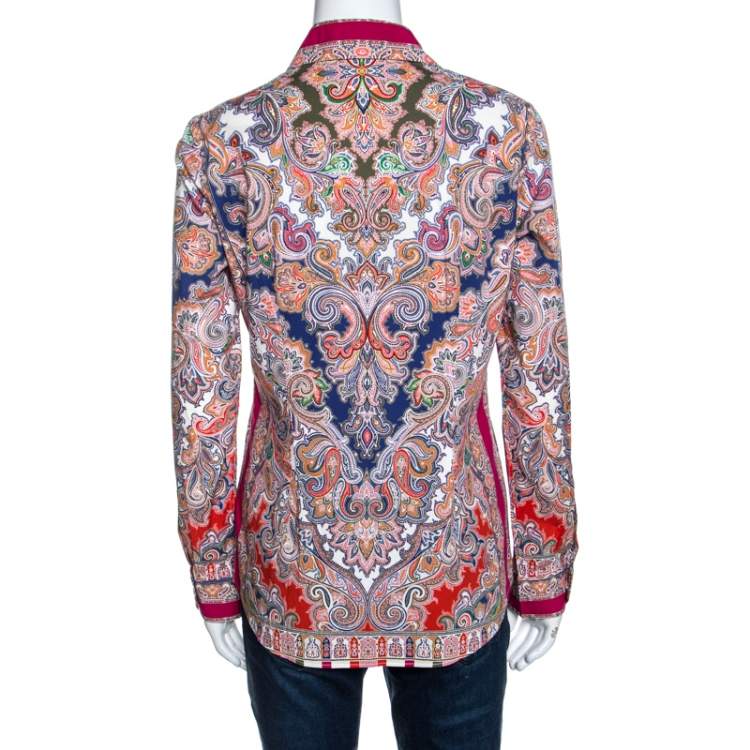 Pre Owned Etro Multicolor Paisley Print Stretch Cotton Button Front Shirt M