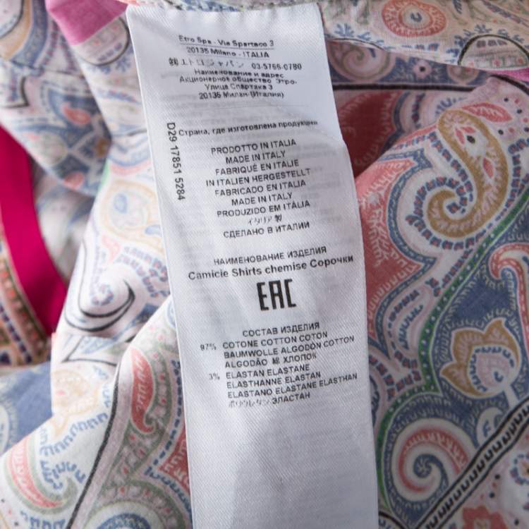 Pre Owned Etro Multicolor Paisley Print Stretch Cotton Button Front Shirt M