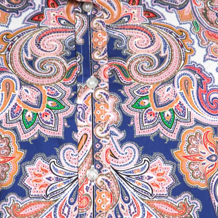 Pre Owned Etro Multicolor Paisley Print Stretch Cotton Button Front Shirt M