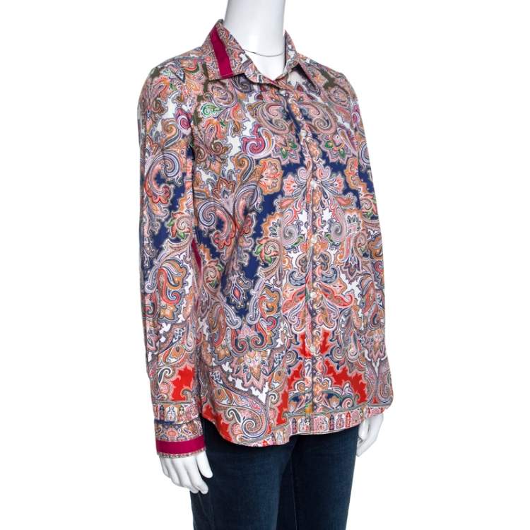 Pre Owned Etro Multicolor Paisley Print Stretch Cotton Button Front Shirt M