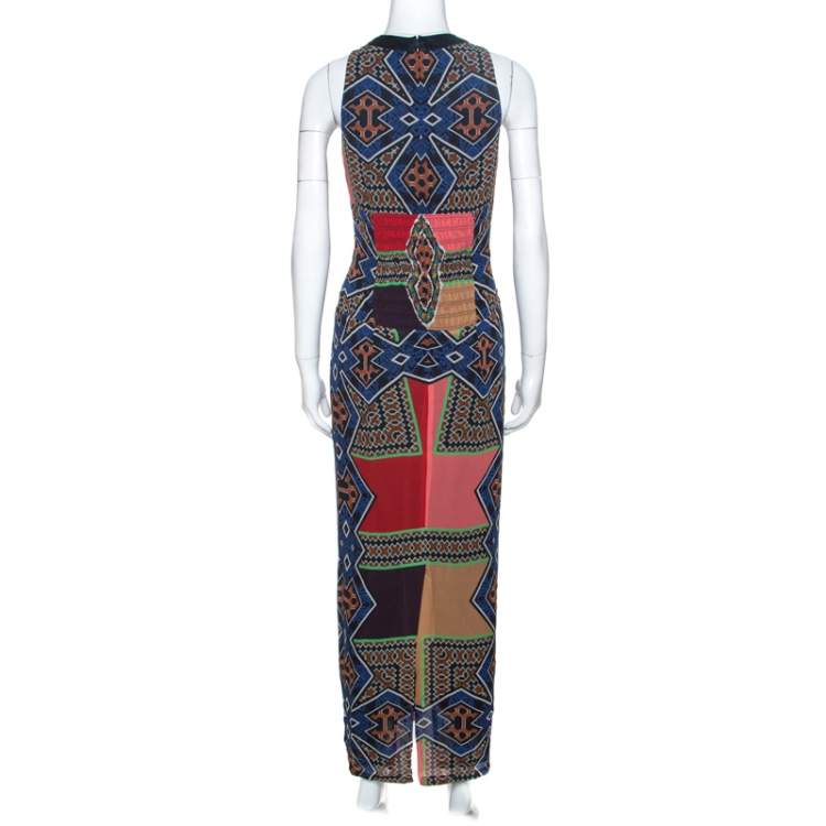 Pre Owned Etro Multicolor Printed Silk Smocked Detail Maxi Dress M