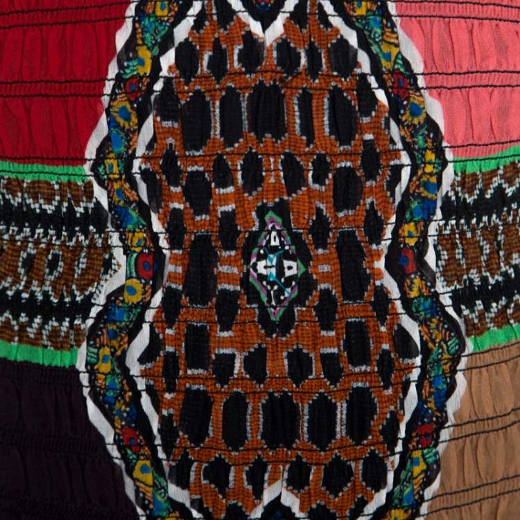 Pre Owned Etro Multicolor Printed Silk Smocked Detail Maxi Dress M