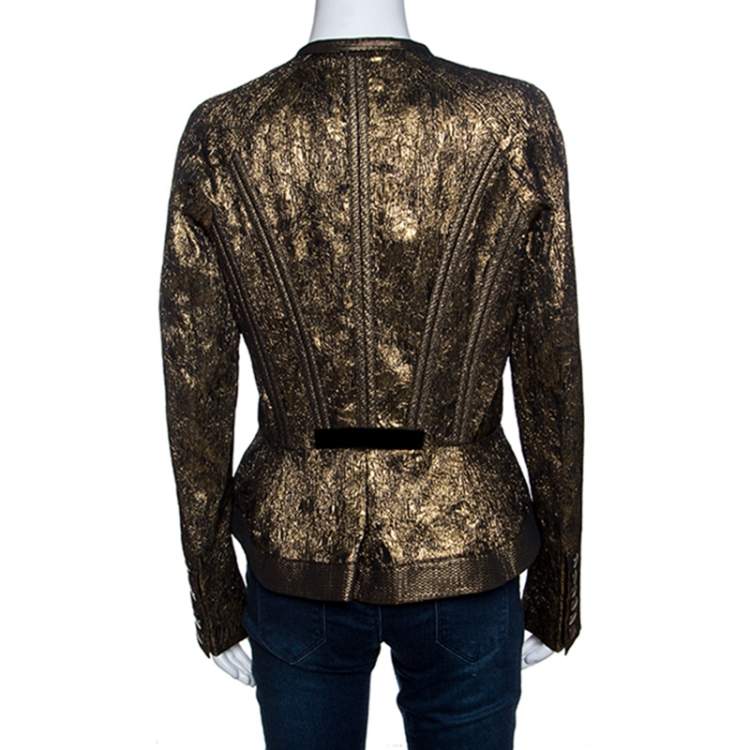 Pre Owned Etro Metallic Lurex Textured Peplum Buttoned Jacket M