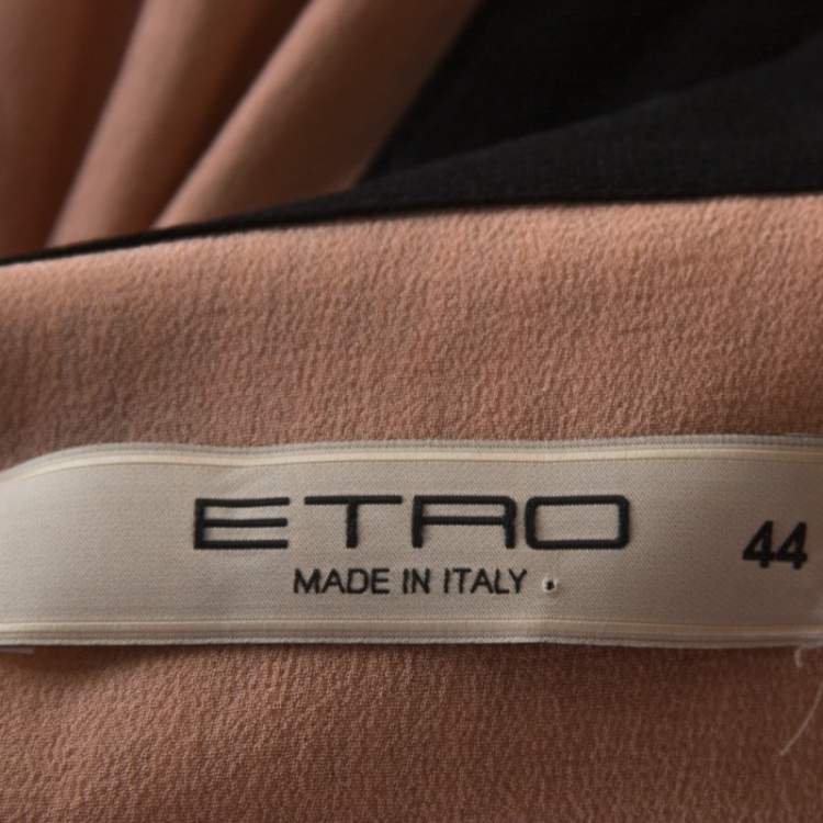 Pre Owned Etro Peach Textured Silk Waist Tie Detail Maxi Dress M