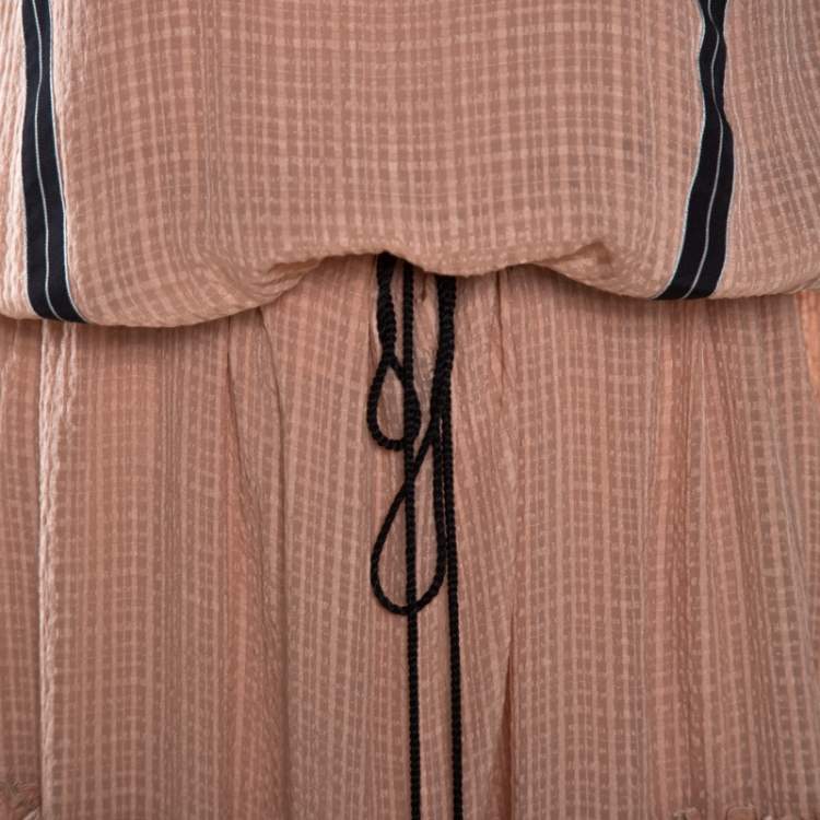 Pre Owned Etro Peach Textured Silk Waist Tie Detail Maxi Dress M