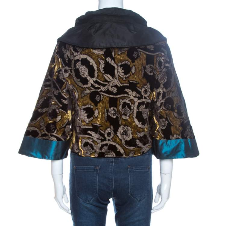 Pre Owned Etro Multicolor Velvet Jacquard Cropped Kimono Jacket S