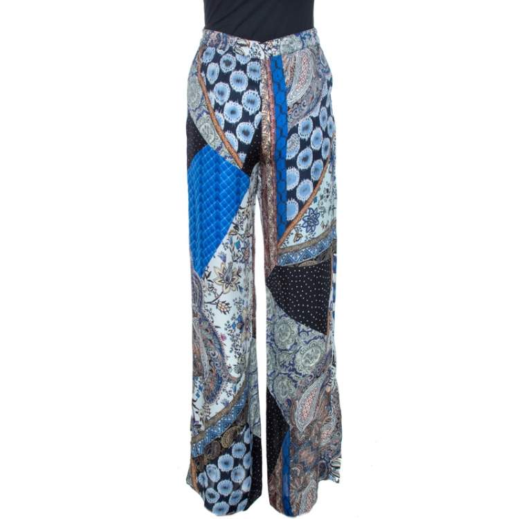 Pre Owned Etro Multicolor Paisley Printed Silk Wide Leg Pants M 
