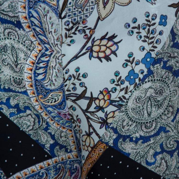 Pre Owned Etro Multicolor Paisley Printed Silk Wide Leg Pants M 