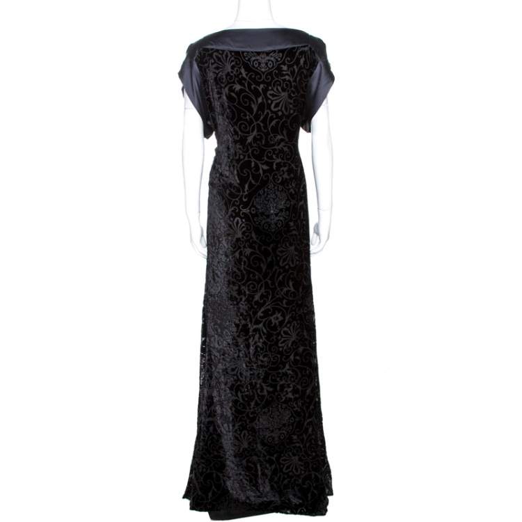 Pre Owned Etro Black Devore Velvet Maxi Dress L