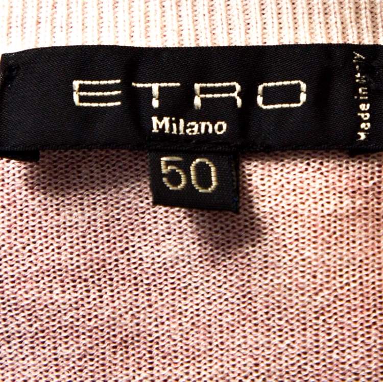 Pre Owned Etro Coral Pink Paisley Print Cashmere Silk Knit Top XL