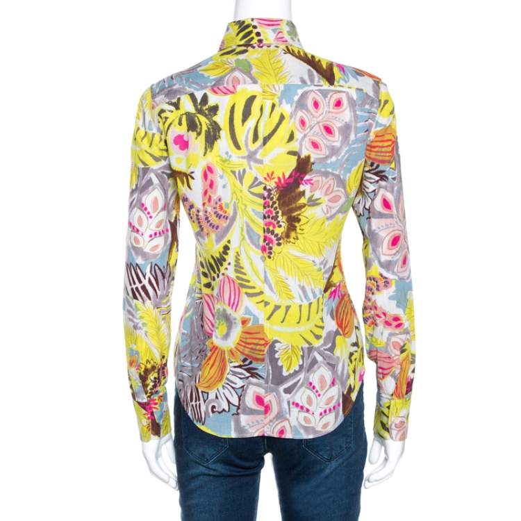 Pre Owned Etro Multicolor Crayon Floral Printed Cotton Jacquard Shirt S 