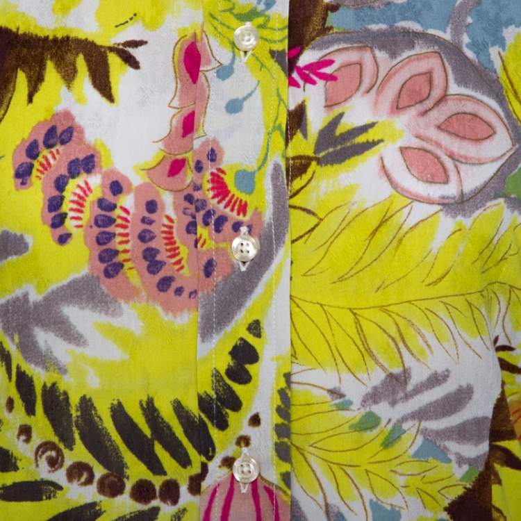 Pre Owned Etro Multicolor Crayon Floral Printed Cotton Jacquard Shirt S 