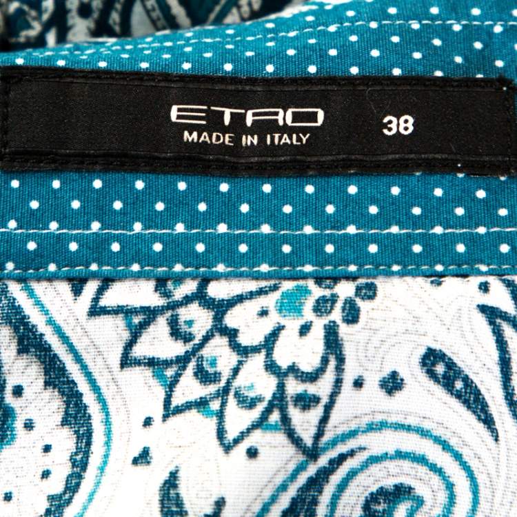 مملوكة مسبقًا Etro Teal Blue Paisley Printed Stretch Cotton Shirt S 