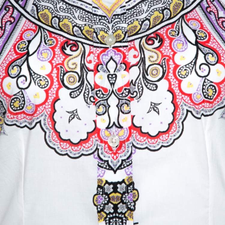 Pre Owned Etro White Paisley Printed Stretch Cotton Shirt S 