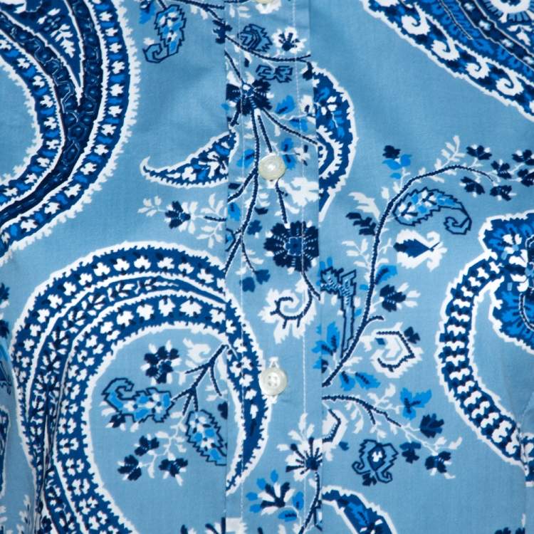 Pre Owned Etro Blue Paisley Print Stretch Cotton Shirt S