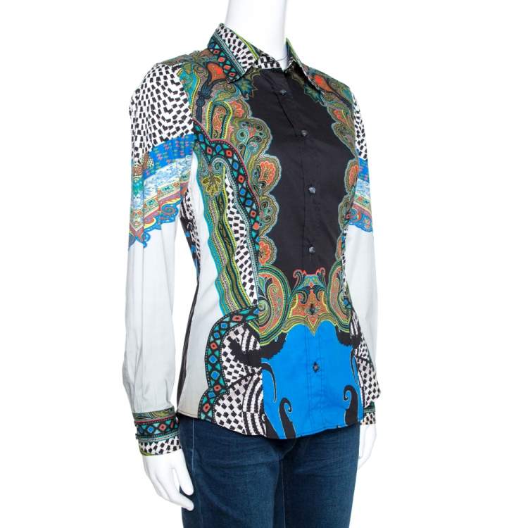 Pre Owned Etro Multicolor Paisley Print Stretch Cotton Tribal Accent Shirt S