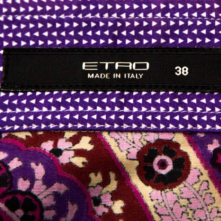 Pre Owned Etro Purple Floral Print Stretch Cotton Shirt S