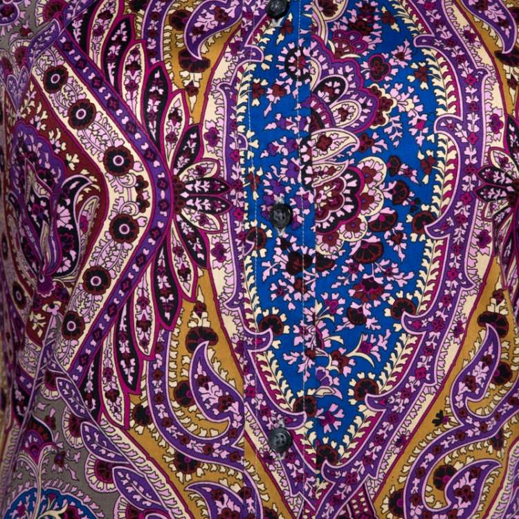 Pre Owned Etro Purple Floral Print Stretch Cotton Shirt S