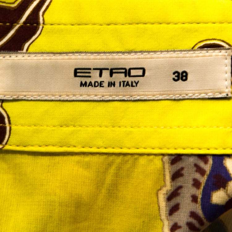 مملوكة مسبقًا Etro Yellow Floral Paisley Print Stretch Cotton Shirt S