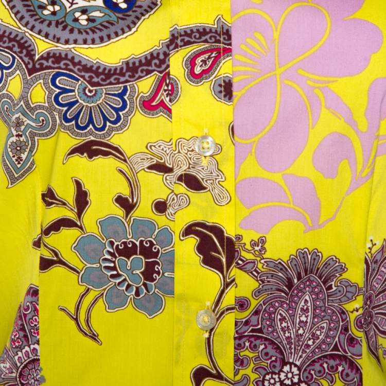 مملوكة مسبقًا Etro Yellow Floral Paisley Print Stretch Cotton Shirt S
