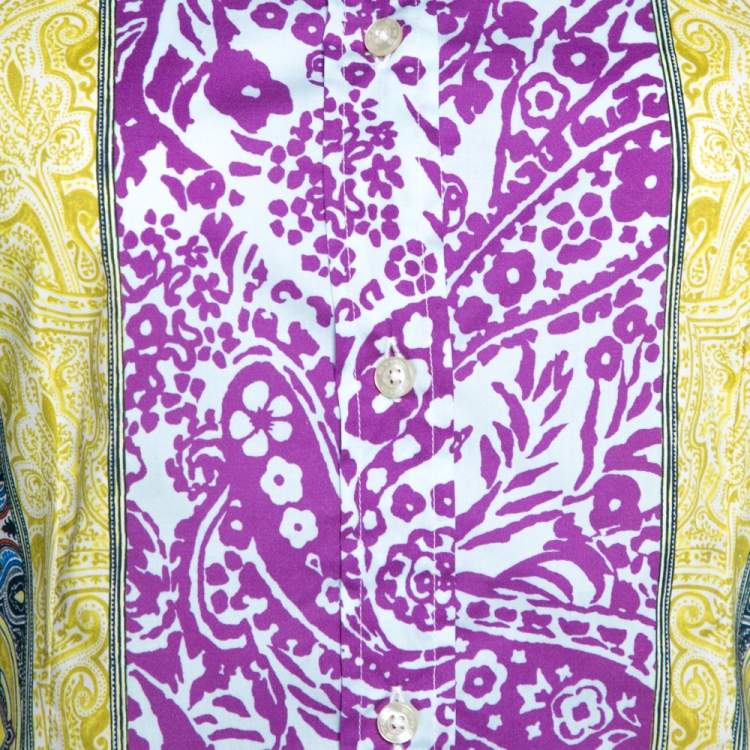 Pre Owned Etro Multicolor Panelled Paisley Print Stretch Cotton Shirt S