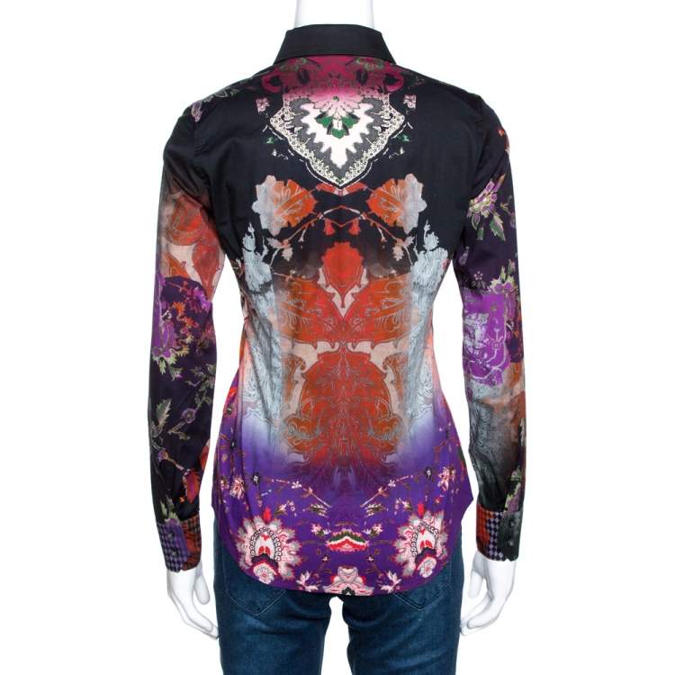 Pre Owned Etro Multicolor Abstract Floral Print Stretch Cotton Shirt S
