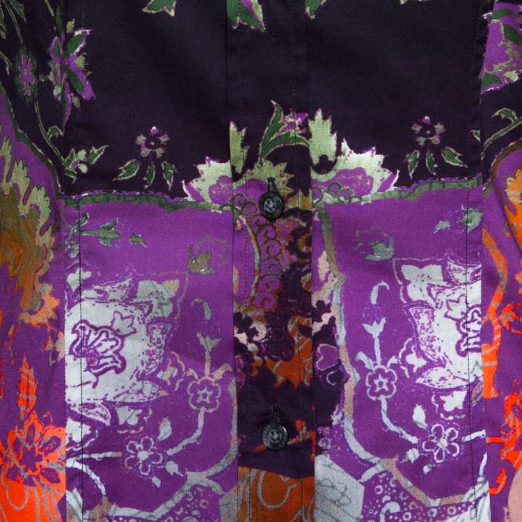 Pre Owned Etro Multicolor Abstract Floral Print Stretch Cotton Shirt S
