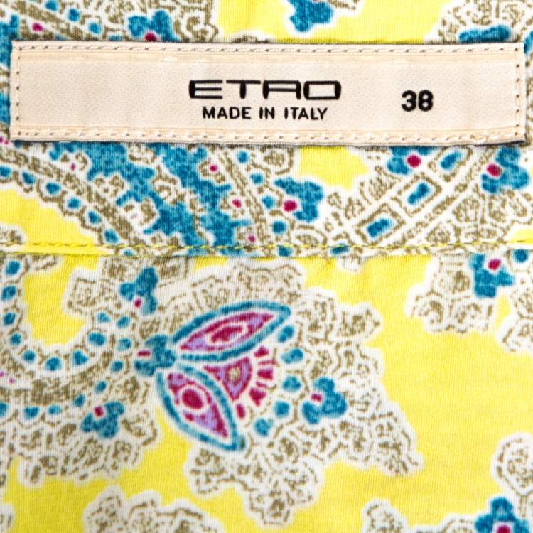 Pre Owned Etro Lemon Yellow Paisley Print Stretch Cotton Shirt S