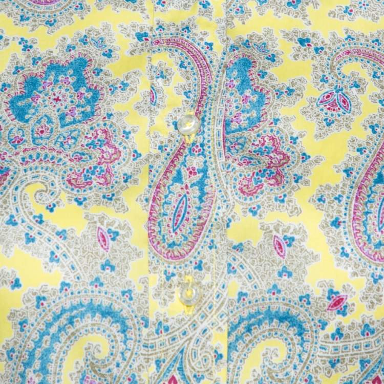 Pre Owned Etro Lemon Yellow Paisley Print Stretch Cotton Shirt S