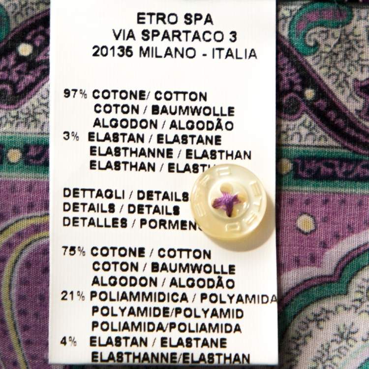 Pre Owned Etro Purple & Green Paisley Print Stretch Cotton Shirt S