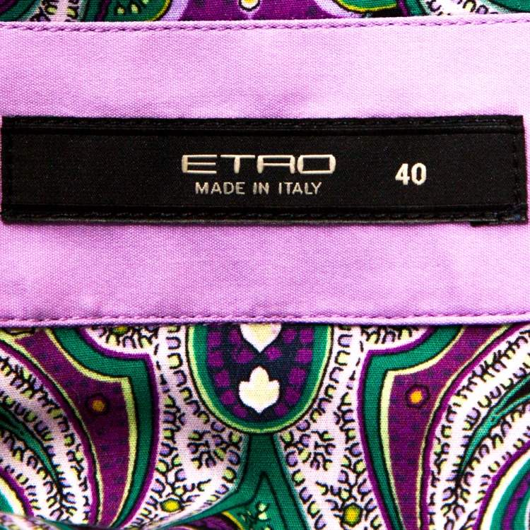 Pre Owned Etro Purple & Green Paisley Print Stretch Cotton Shirt S