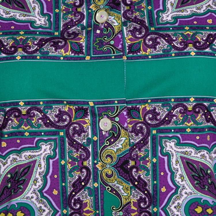 Pre Owned Etro Purple & Green Paisley Print Stretch Cotton Shirt S