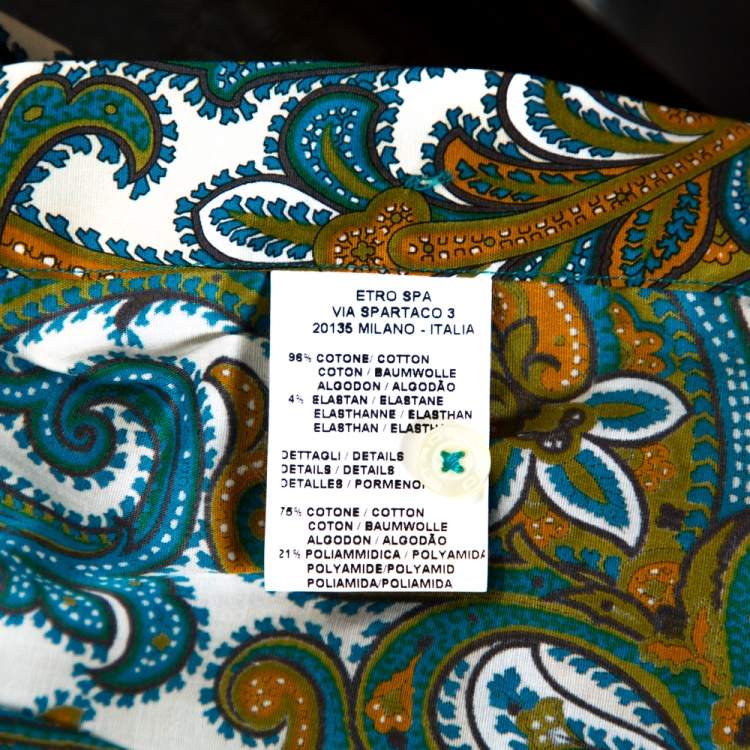 مملوكة مسبقًا Etro Green & Blue Paisley Print Stretch Cotton Shirt S