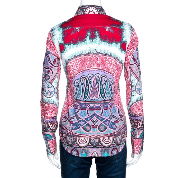 Pre Owned Etro Red Bohemian Paisley Print Stretch Cotton Shirt S