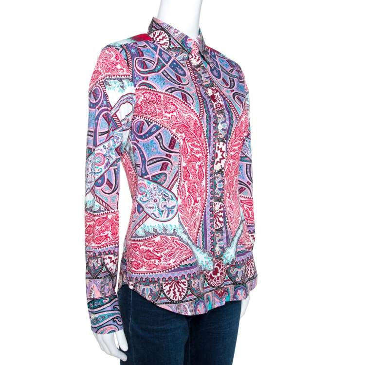 Pre Owned Etro Red Bohemian Paisley Print Stretch Cotton Shirt S